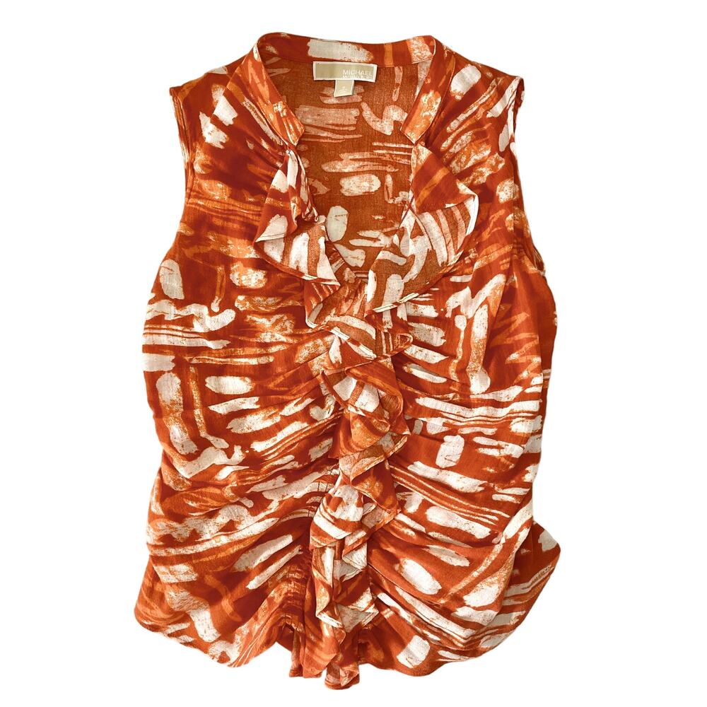 MICHAEL Michael Kors Orange White Cotton Sleeveless Button Up Blouse S